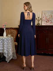 Long Sleeve Tie Back A-Line Dress