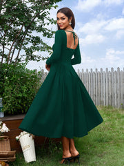 Long Sleeve Tie Back A-Line Dress