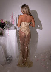 Love Shy Sheer Glitter Maxi Dress - Gold