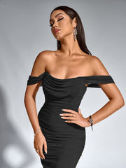 Off Shoulder Ruched Bodycon Dress