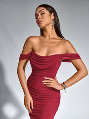 Off Shoulder Ruched Bodycon Dress
