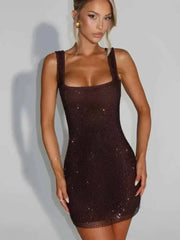 Diamonds Glitter Backless Mini Dress