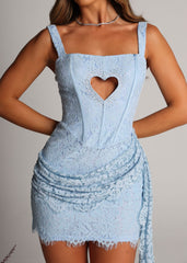 Taste Of Love Heart Cut Out Lace Mini Dress - Blue