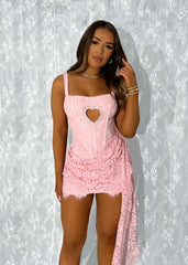Taste Of Love Heart Cut Out Lace Mini Dress - Pink