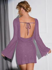Backless Draped Glitter Mini Dress