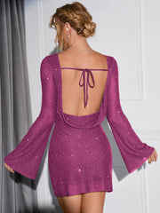 Backless Draped Glitter Mini Dress