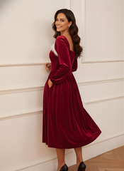 The Wine Red Velvet Lantern Sleeve Dress