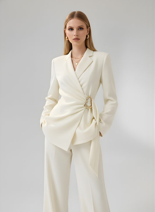 The Apricot Gold-Buckle Two-Piece Suit Set