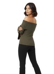 Off-Shoulder Ribbed Bell Sleeve Top