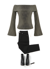 Off-Shoulder Ribbed Bell Sleeve Top