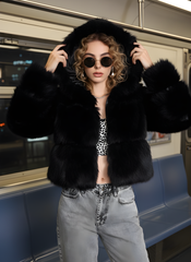 Noir Luxe Hooded Coat