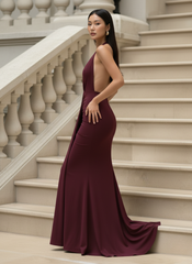 Deep V-Neck Draped Ruched Maxi Dress