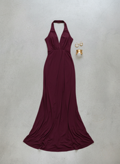 Deep V-Neck Draped Ruched Maxi Dress