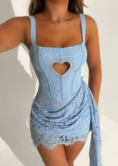 Taste Of Love Heart Cut Out Lace Mini Dress - Blue