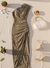 Irregular Draped Ruched Mini Dress