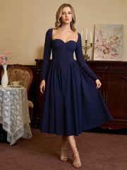 Long Sleeve Tie Back A-Line Dress