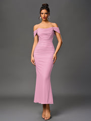Off Shoulder Ruched Bodycon Dress