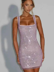 Diamonds Glitter Backless Mini Dress