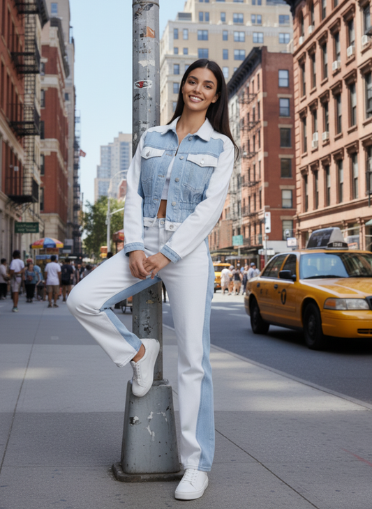 Straight-Leg Spliced Denim Jeans