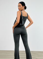 Two-Piece Lounge Set | Ribbed Crop Tank & Flared Pants