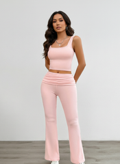 Two-Piece Lounge Set | Ribbed Crop Tank & Flared Pants