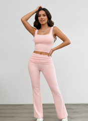 Two-Piece Lounge Set | Ribbed Crop Tank & Flared Pants