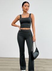 Two-Piece Lounge Set | Ribbed Crop Tank & Flared Pants