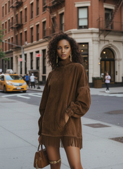 Women's Long-Sleeve Suede Dress