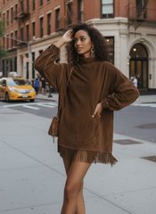 Women's Long-Sleeve Suede Dress