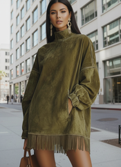 Women's Long-Sleeve Suede Dress