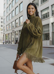 Women's Long-Sleeve Suede Dress