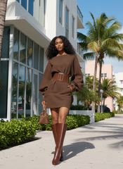 Women's One-Shoulder Bat Sleeve Top with Belt