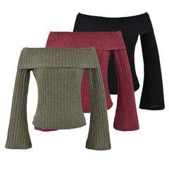 Off-Shoulder Ribbed Bell Sleeve Top