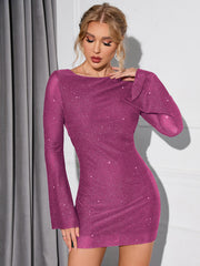 Backless Draped Glitter Mini Dress