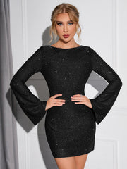 Backless Draped Glitter Mini Dress